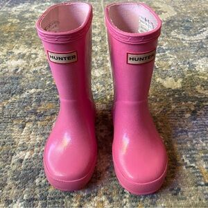 Hunter Toddler Girl Kids First Classic Rain Boots Pink Glitter Size 8 UK 7